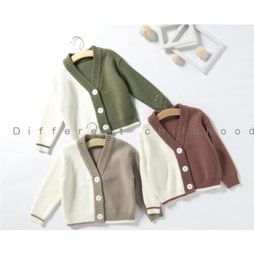 Girls Sweaters Casual Jackets For Girls Color Splice Knit Cardigan Boys Sweater Kids Clothing Toddler Baby Outwear Spring Autumn