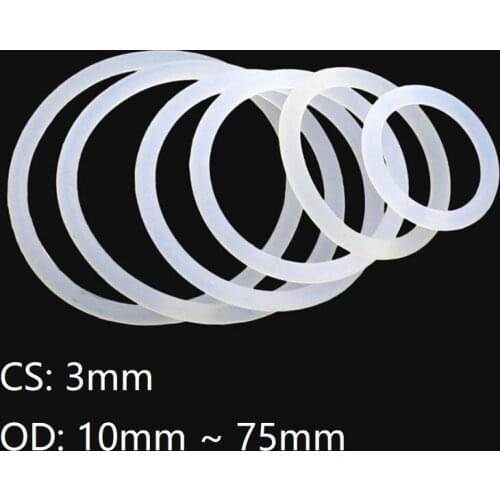 10pcs Thickness CS 3mm OD 10 ~ 75mm Silicone O Ring Gasket Food Grade Waterproof Washer Rubber Insulate Round O Shape Seal White