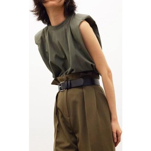 Vintage crop top t shirt Summer woman tshirts solid korean oversized t shirt women cotton shoulder padded tops ladies