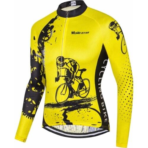 Yellow Cycling Jersey 2018 Men Bike Long Sleeve Ropa Ciclismo Cycle Maillot Bicycle Top MTB Cycling Clothing Spring Autumn