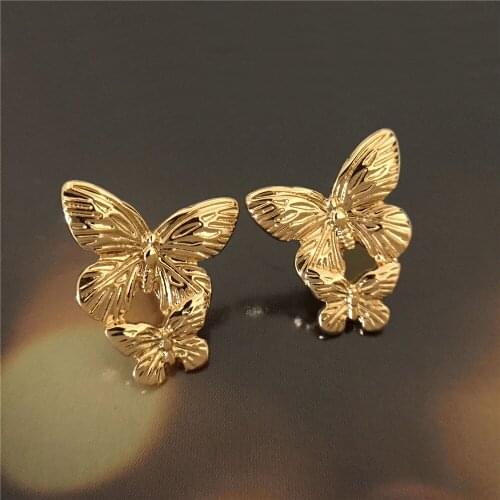 Lovely Gold Color Plating Textured Fly to Sky Butterfly Stud Earrings For Women Elegant Gorgeous Chic Statement Jewelry Gift