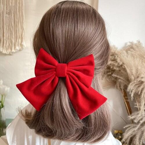 Fashion Oversized Bow Knot Hairgrips Flocking Bow Hair Clip Ponytail Women Elegant Hairpins Headwear Red Black Hair Acessories