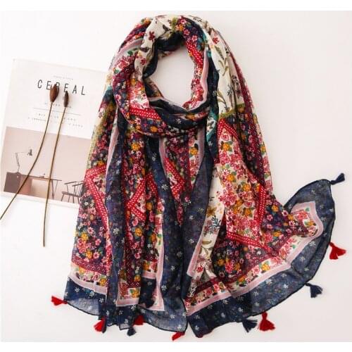 National style Autumn and winter lady Keep warm Print silk Scarf Travel Women Cotton and linen beach Shawl Tassels blanket scarf