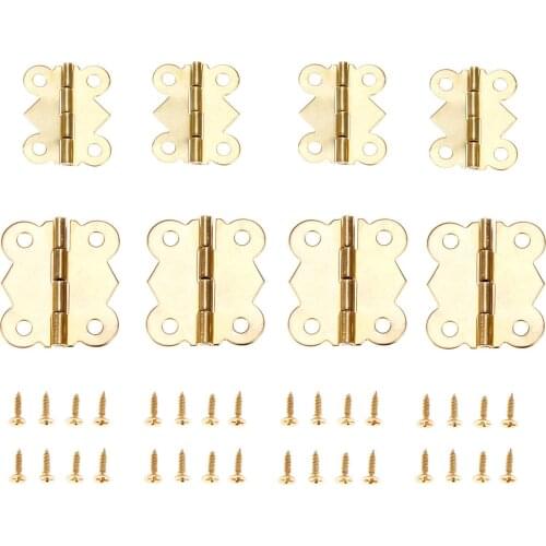 10Pcs Door Cabinet Decorative Hinges Butterfly Jewelry Wooden Boxes Hinges Furniture Decoration with Screws Gold Color