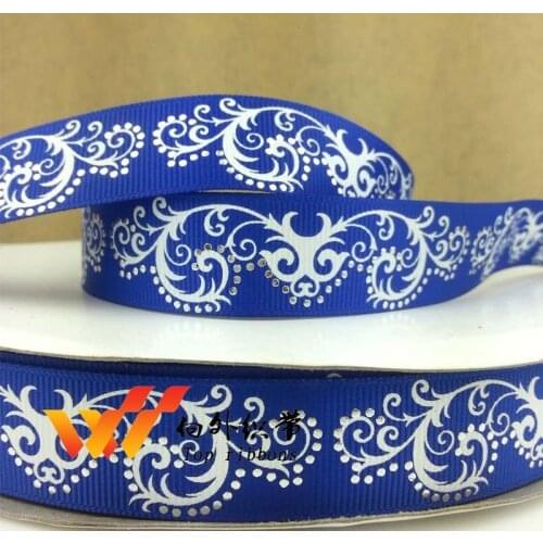 10yards 7/8" (22mm)blue stripe silver foil grosgrain ribbons packing DIY cartoon polyester grosgrain ribbon