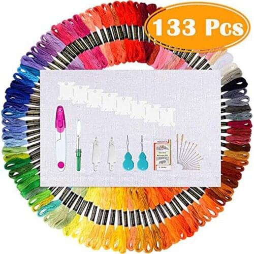100 Skeins Embroidery Thread Floss Cross Stitch String Embroidery Aida Cloth with Embroidery Needles and Floss Bobbin for Friend