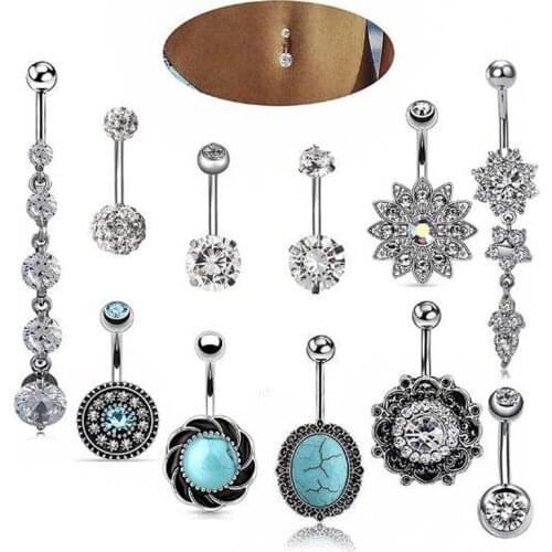 11 pcs/sets of zircon Belly Navel Ring soft pottery balls with exquisite AB color navel nails xuben