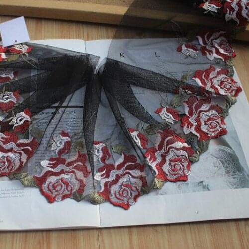 18cm 7.08inch Wide -2yards/Lot Embroidered Floral Tulle Lace Trim,Mesh Embroidery Lace Trim