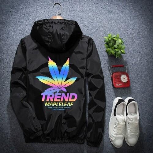 " 2020 Jacket Man Autumn Windbreaker Maple Printing New Reflective Zipper Large Size Men Clothing S-7XL"