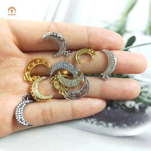 5pcs Crescent Pendant Cubic Zirconia Charms Crescent Moon Star Gold Silver Black Pendant Necklaces For Women Jewelry Set Making