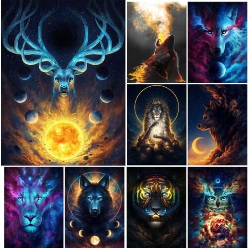 5D DIY Diamond Painting Fantasy Animal Wolf Tiger Owl Cross stitch Full Square Diamond Embroidery Mosaic Rhinestone Wall Decor