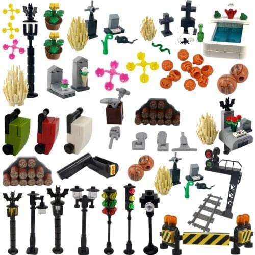Creator MOC City Street Light Luggage Pumpkin Head Building Blocks Education Toy Sets Gifts For Children Compatible Citys Model