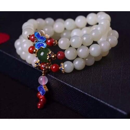 Hantian white jade beads bracelet, with natural jasper + South red + Furong stone +Hagold beads and burning blue accessorie1297