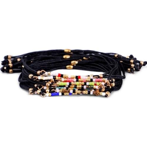 Modern Stylish Miyuki Glass Seed Beads Black String Handmade Bracelet Women Girl Stainless Steel Beads Trendy Jewelry Present