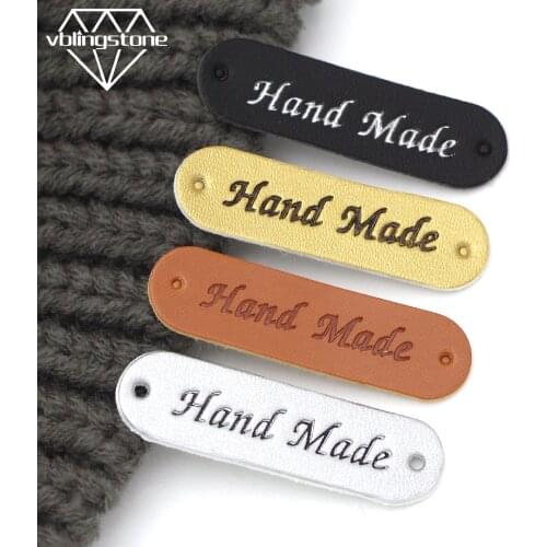 50Pcs Wholesale Label Brown/Yellow/Black/White Handmade Tags Clothing Labels Hand Made Leather Tags Hat Scarf Gift Decoration