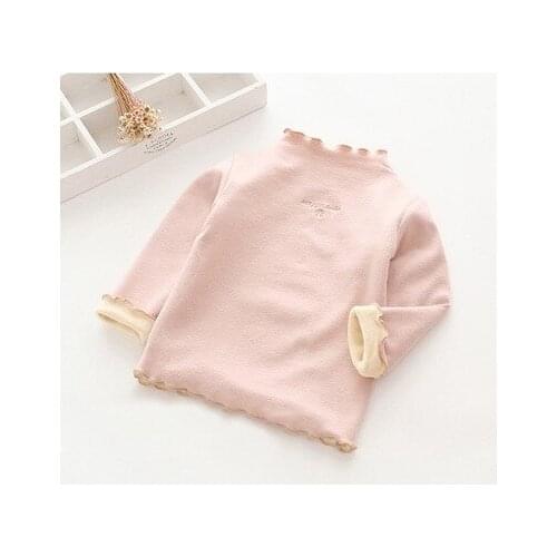 Long Sleeves T Shirts Solid Fall Winter Cotton Thicken Warm Turtleneck Pullover Baby Girl Tee Tops Clothing Kids Clothes 3-7Y
