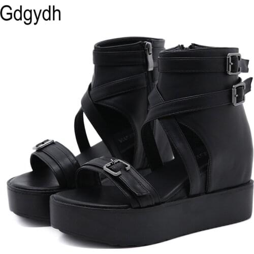 Gdgydh Ladies Wedge Sandals Zipper High Platform Height Ankle Wrap Gladiator Shoes Women High Heels 2021 New Summer Comfortable