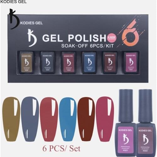 KODIES GEL 6Pcs Nail Gel Polish Set Colors Semi Permanent UV Gels Pumkin Orange Pastel Nails Art Product Manicure Gellak Kit 8ML