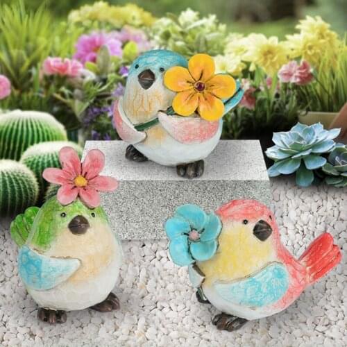 HOT Colorful Bird Ornament with Flowers Hand Painted Resin Animals Figurines for Home Garden Courtyard Decoration