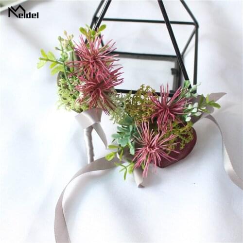 Fake Plant Bridesmaid Brooch Wrist Flower Wedding Wrist Corsage Bracelet Groom Boutonniere Buttonhole Wedding Bracelet for Women