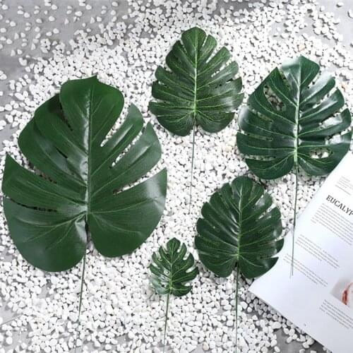 10PCS Tropical Plam Leaves Artificial Leaves DIY Decorative Realistic Monstera Fake Leaves With Stem