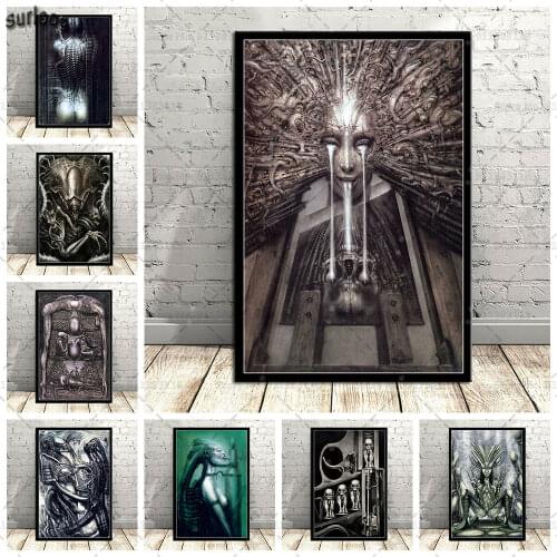 Hr Giger Li II Alien Horror Artwork Poster Prints Wall Art Canvas Painting Posters Picture for Living Room Home Decoration