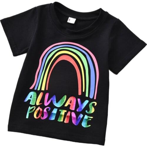 Summer Baby Girls Clothes Letter Print Rainbow Toddler T-shirt Short Sleeve O-neck Loose Girls Tee Shirt Children Clothing Set