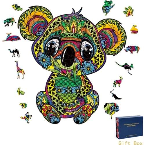 Multicolor Koala Plant Animal Unique 3D Wooden Puzzle Adult Jigsaw Birthday Gift Wrapping Box Home Party Festival Show Carnival