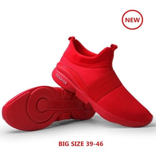 2021 New Men Shoes Mesh Breathable Comfortable Lightweight Mens Casual Shoes Big Size Slip-On Loafers Solid Black White Red Gray