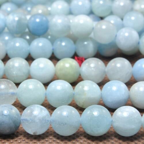 Natural Blue Aquamarine Smooth Round Loose Beads Wholesale Gemstone Semi Precious Stone Bracelet Necklace Diy Jewelry Making 15"