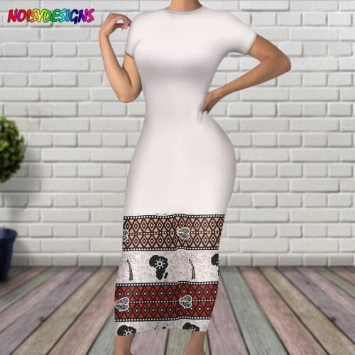 NOISYDESIGNS Summer Women O-neck Dress African Tribal Print Casual Dress Lady Vintage Patchwork Dresses Retro Plus Size Clothing