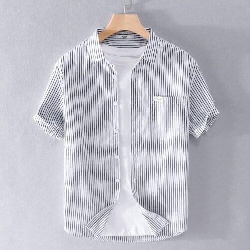 2021 New style Italy Suehaiwes brand cotton shirt men short-sleeved stripe shirts for men tops mens clothing chemise camisa