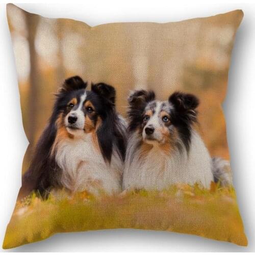 New Custom Dog Sheltie Pillowcase Cotton Linen Fabric Square Zipper Pillowcase 45X45cm Wedding Decorative Pillow cover