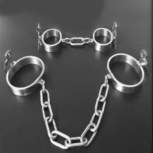 New stainless steel bdsm bondage male female wrist ankle restraints hand leg cuffs fetish play collar adult games sex toys