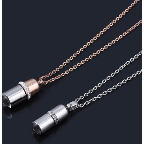 Capsule Stainless Steel Pills Pendant Necklace Rose Gold Crystal Choker Collares Jewelry