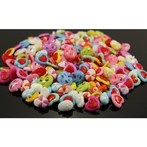 100PCS Mix colors Plastic Apple Hat Heart ladybug mix shape buttons 1 hole Sewing children Buttons 7NK190