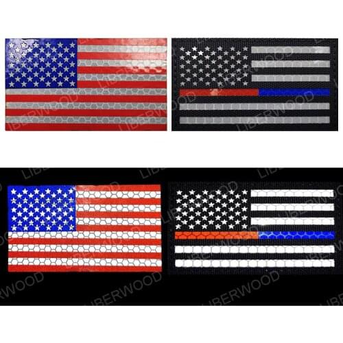 US USA Flag Multicam Blue Red Line IR Infrared Patch America Military Tactical Applique Hook Loop Armband Badge for Uniform