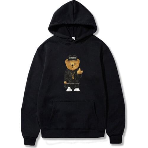 Harajuku Toy Bear Print Hooded Sweatshirts Streetwear Hip Hop Casual Pullover Hoodies 2021 Mens Fashion Outwear Clothing Men