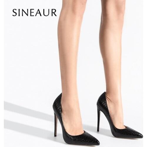 SINEAUR shoes for women 2021 female high heel shoes 12CM designer Snake Print ladies shoes Pointed Toe Pumps Office Party Dress