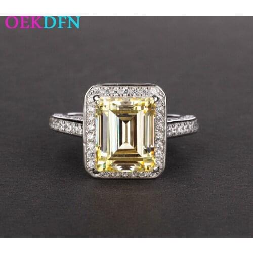 OEKDFN Vintage 100% 925 Sterling Silver Rings 8*10 MM Emerald Citrine Sapphire Topaz Ruby Wedding Engagement Couple Ring Jewelry