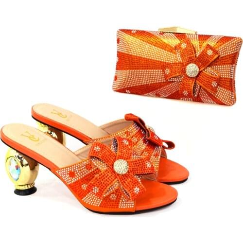 High Quality Orange African women Shoes and Bags To Match Set Wedding Party Shoes and Bag Sets for Wedding Sandals