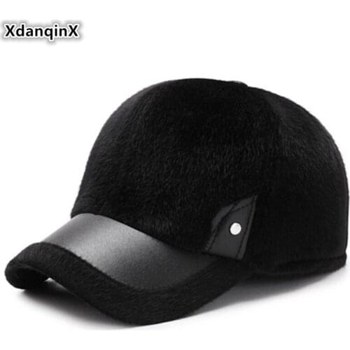 XdanqinX Winter Mens Warm Hat Thick Thermal Baseball Caps Middle-aged Men Earmuff Hats Adjustable Size Dads Fashion Sports Cap