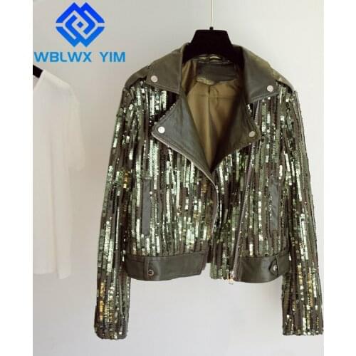 High quality PU Leather Jacket Women Spring Fashion Sequins Motorcycle Coat Short Faux Leather Biker Jacket Soft Jackets Female