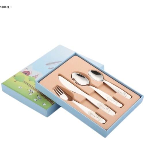 1lot/4 piece Kids Cutlery Set 18/10(304) Stainless Steel Cartoon Lovely Knife Fork Dinner Sets Children Flat ware Tableware Set