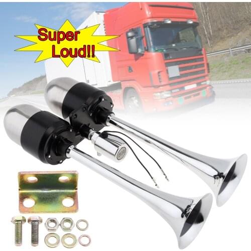 12/24V 178dB Super Loud Dual Trumpet Electronically Controlled Car Air Horn Extend Sound Effect with Air Outlet Valve & Air Pump