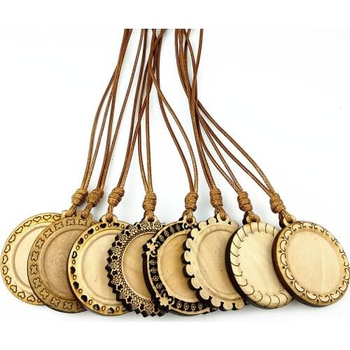 24pcs Wood cabochon settings 25mm dia round square18*25mm Ellips blank wooden base with leather cord for DIY necklace making