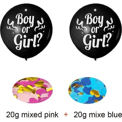 4 pcs Pack Gender Reveal Set 36" Giant Black Balloons Heart Confetti for Boy or Girl Sex Reveal Party Decorations Favor