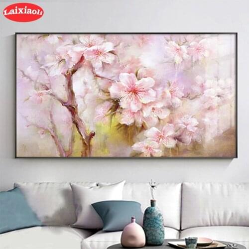 5D round Diamond Abstract art, pink flowers Embroidery Picture Diamond Painting Full Square Mosaic Cross Stitch Handmade Gift