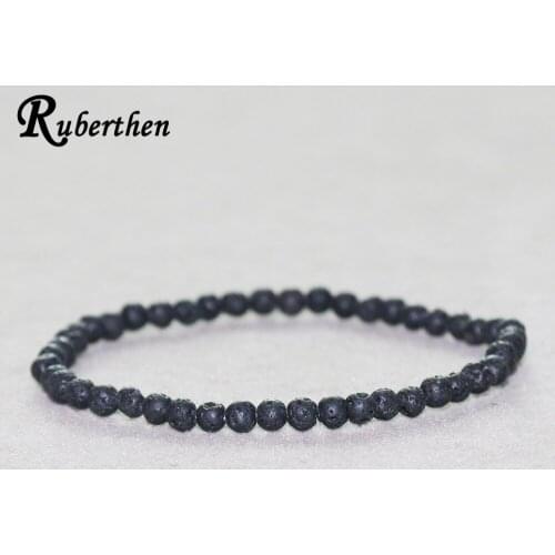 Ruberthen Lava Stone Bracelet 4 mm Natural Stone Beads Bracelet Mini Gem Stone Energy Bracelet