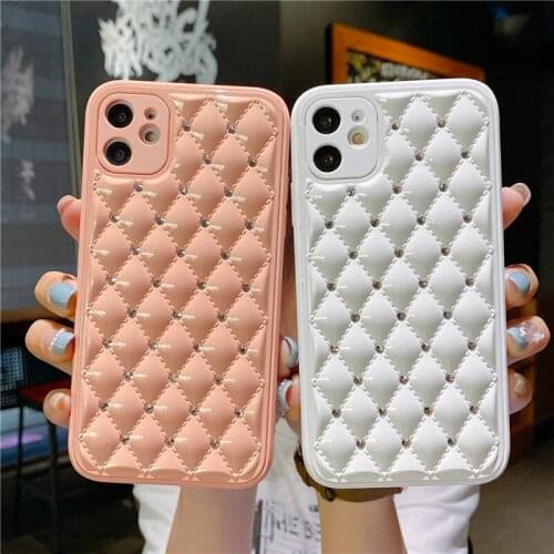 Luxury Geometric Glitter Diamond Phone Case for iPhone 11 12 Pro Max 12 Mini X XS Max XR 8 7 Plus SE2 Leather Texture Back Cover